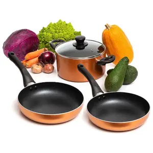 4 Peice Pots & Pans Set Nonstick Cookware Set, Aluminum Pots and Pans, Copper Pots and Pans Set with Glass Lid, Dishwasher Safe, Cooking Set