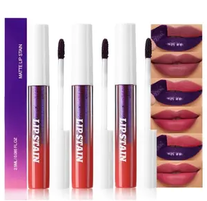 evpct 3Pcs Peel Off Lip Stain Tints, Maroon Mauve Red Matte Liquid Lipstick Lip Stain Long Lasting Waterproof for Women, Non-stick Cup Lipstick Peel Off Highly Pigmented Smudge-proof, 01# & 02# & 03#