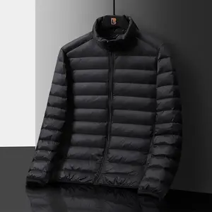 Men's Black Stand Collar Lightweight Puffer Jacket, Slim Packable Warm Winter Coat