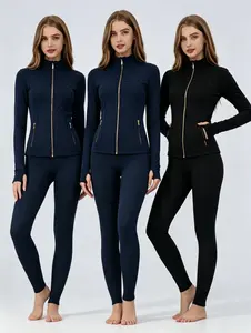 1/2/3 Packs 【Golden Ziipper】Ladies Buttery Soft Brushed Long Sleeve Zip Front Jacket, Thumb Hole Cuffs & Dual Functional Pockets with Golden Zippers, Lightweight Skin-Friendly Breathable Athletic Top for Yoga, Workout and Everyday Casual Outfits