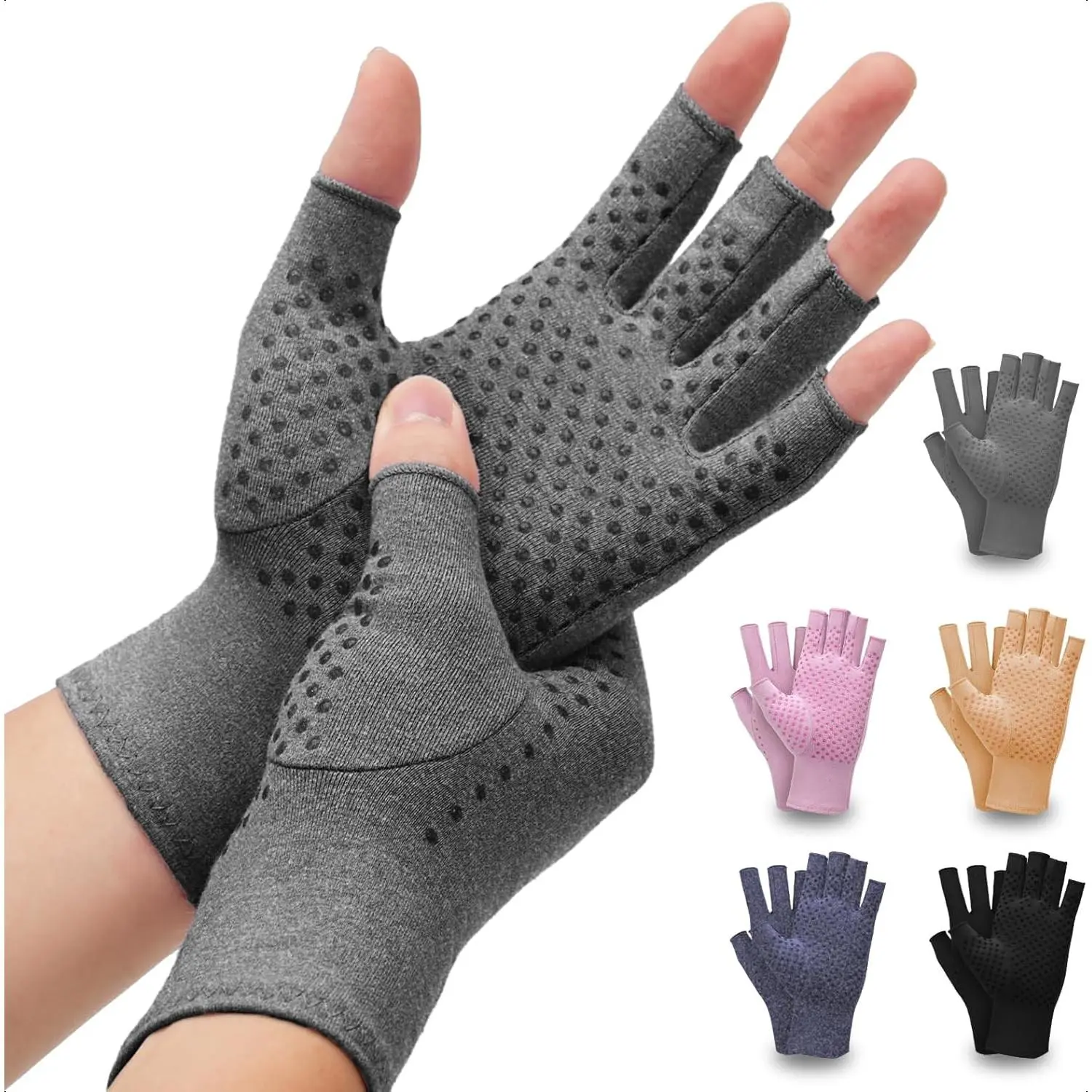 2 Pairs Arthritis Compression Gloves- for Hand Arthritis, Carpal Tunnel Pain, Rheumatoid Arthritis, RSI, Fingerless, Anti-Slip, Breathable Gloves for Men & Women, Typing, Daily Use(M, Gray)