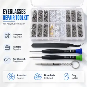 Eyeglasses Repair Toolkit, Hardware Tools with 1000+ Stainless Steel Screws, Nose Pads and Portable Repair Tools for Eyeglasses and Watch Accessories