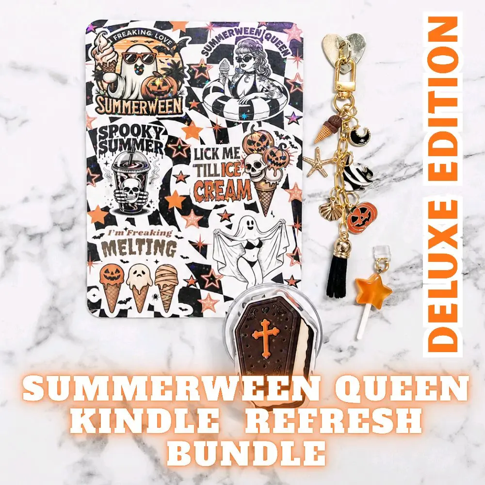 Summerween Queen DELUXE Kindle Refresh Kit | Includes Insert, Magnetic Grip, Dust Plug Charm, and Chain Charm
