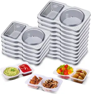 15 Sets Snack Containers, Reusable Double Compartment Condiment With Lids 2 Portion Snack  Go with Prep For Adults, On The Go For Kids