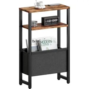 Narrow Side Table, Slim End Table with Magazine Rack, Bedside Table for Small Spaces, 3 Tier Sofa Couch Table Nightstand for Living Room, Bedroom Rustic Brown LET503R