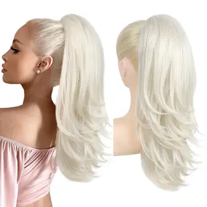 Ponytail Extension for Women, 20 Inch Drawstring Ponytail Hair Extension for Women, Soft  Looking Synthetic Pony Tails Hairpiece (White Blonde)