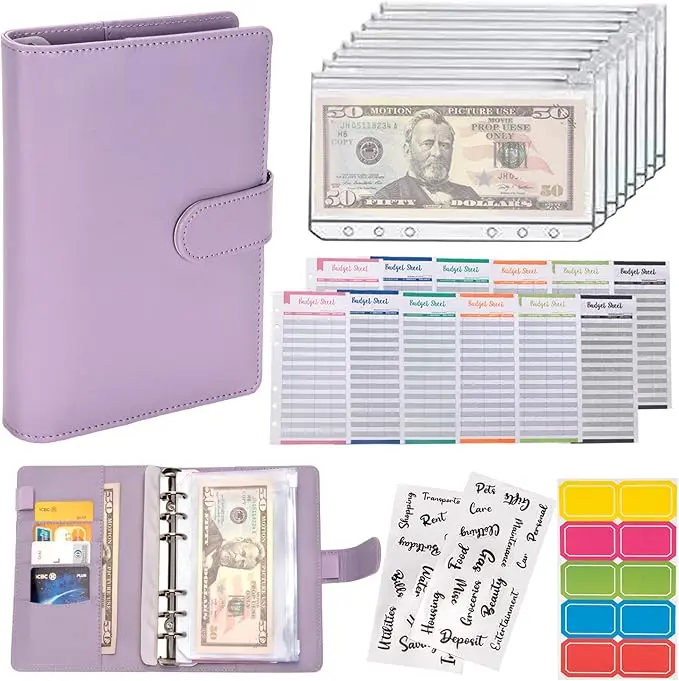 Budget Binder Cash Envelopes A6 Money Saving Binder with Zipper envelopes (Purple) Budget Binder Cash Envelopes A6 Money Saving Binder with Zipper envelopes (Purple)