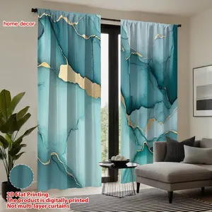 Luxury Lake Blue Gold Marble Curtains, Printed Blackout Curtains, Modern Minimalist Style, Suitable for Bedroom, Dining Room, Living Room