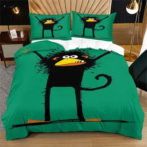 Fun Cartoon Monkey Pattern Duvet Cover Set, Cute And Funny Ape Bedding Set (1 Duvet Cover + 1/2 Pillow Case, Not Containing Filler), Suitable For Children, Adults And Animal Lovers, Bedroom, Guest Room, Dormitory Scene