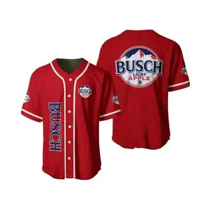 Busch Apple Baseball Jersey, Red Button Down Beer Shirt, Game Day Party Outfit, Patriotic Sports Gift for Him Her, Graphic Jersey Tee Shirt