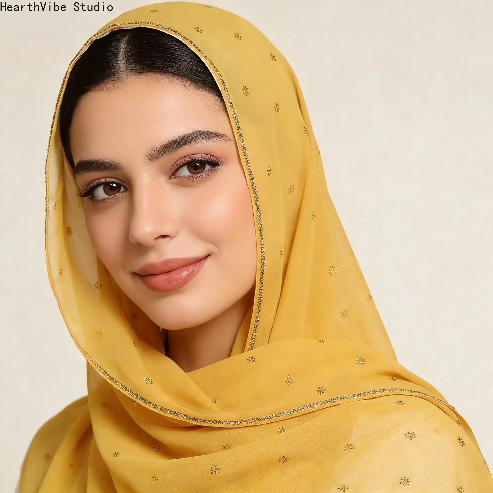 Women's Elegant Plisse Chiffon Turban Hijab - Sports Headband with Gold Embroidery, Soft Fit, Breathable for Eid
