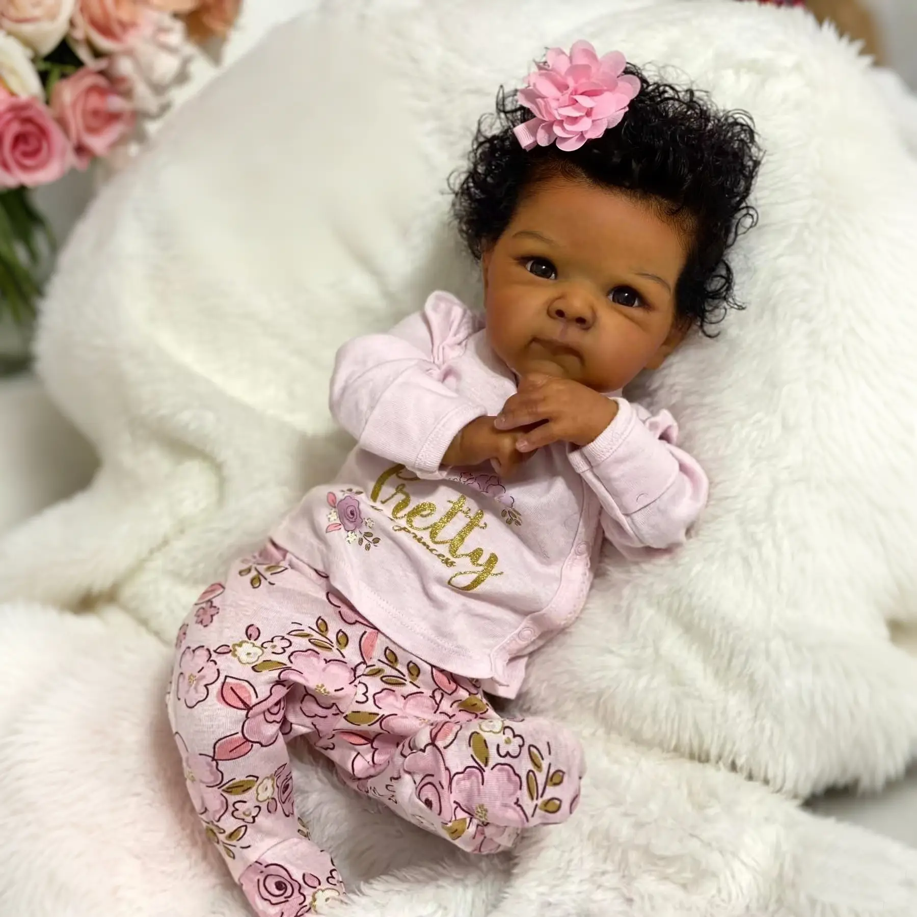 18-in Collectible Realistic Rebirth Black Girl Doll, African American Handmade Newborn Doll with Soft Weighted Body and Accessories, Collectible Dolls, Realistic Rebirth Doll