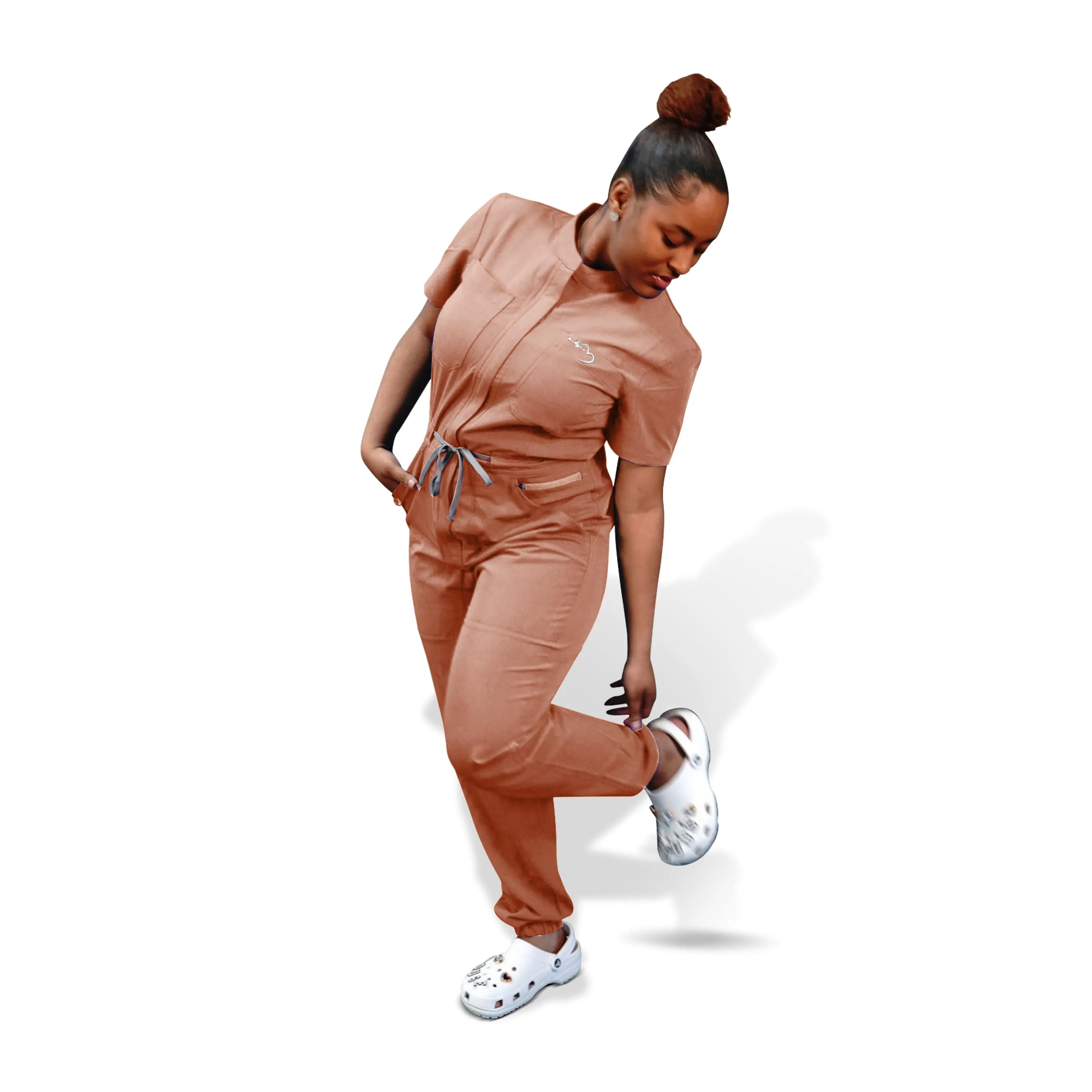 House of Scrubs Women's Salmon Pink Fitted Romper Jumpsuit Short Sleeve Summer Casual Workwear Uniform Hospital Healthcare Professionals Overalls
