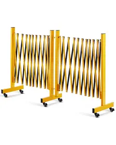 GARVEE Expandable 11FT Adjustable Metal Barricade with Lockable Wheels, Portable Folding Safety Barrier for Crowd Control and Heavy-Duty Construction Gate, Easy Storage and Mobility
