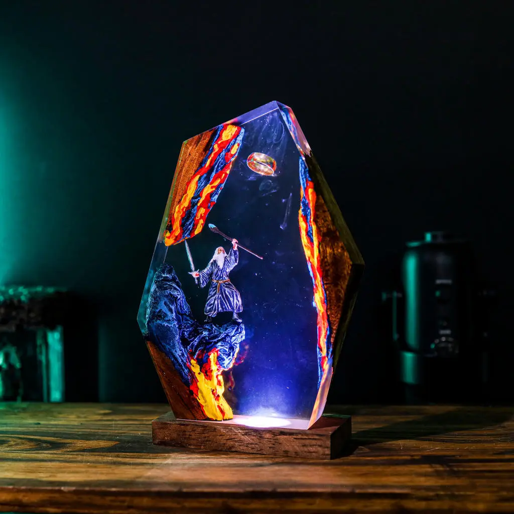 Mystical Magic Ring Resin Night Light, Handmade Gandalf Wizard & The Lord Ring Epoxy  Resin Lamp, Creative Gift for Your Best Friend, Unique Desktop Ambient Decorations Light, Home Office Decor Colorful Table Lamp, Novelty Birthday Gift