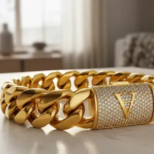 Men's 18K Gold-Plated Stainless Steel Cuban Chain Necklace/Bracelet with 26 Letter Flip Clasps Thin Dense Everyday Wear Special Occasions Jewelry