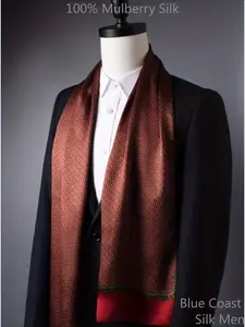 100% Mulberry Silk Men's Neck Scarf/Cravat | Red Geometric Pattern Double-Sided | Silky Texture | Gorgeous Luxury & Premium | All-Season for Daily/Parties/Dates | Gift Wrapped | Perfect for Personal Use & Holiday Gifting