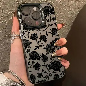 A laser phone case with black rose pattern, suitable for iPhone 17 Air/16 Plus/15 Pro Max/14 Pro/13/12/11/XS Max/X phone case, the best choice for holiday gifts to family, friends, lovers, boyfriends, girlfriends CY375