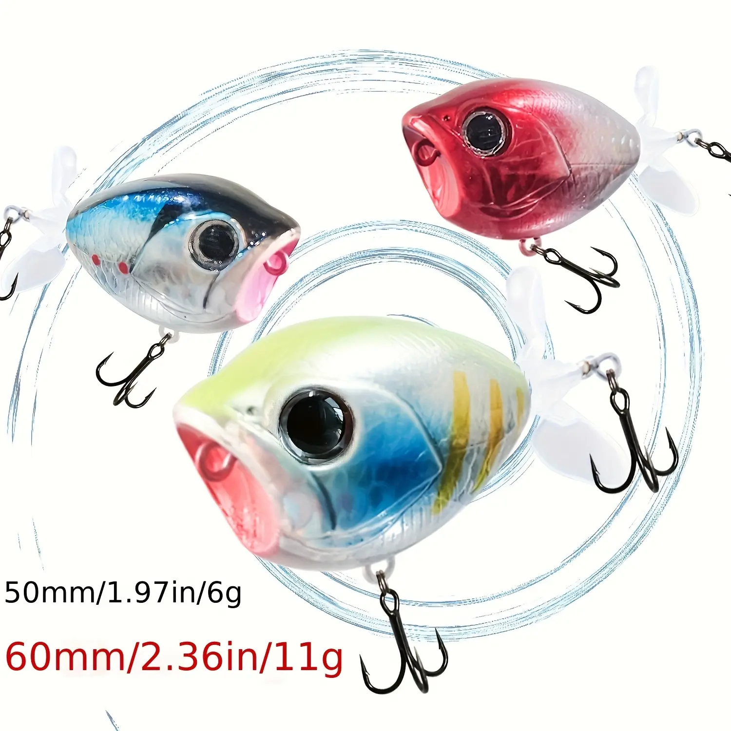 Topwater Float Bass Lures 3-Piece Set - Micro Size 6g & 11g Floating Baits with Double Props, Lifelike Action for Trout Fishing, Fishing Gear and Equipment, Bass Fishing Lures
