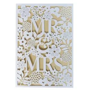Engagement Greeting Card, European Style Wedding Invitation with Bowknot, Laser Cut Rose Wedding Invite