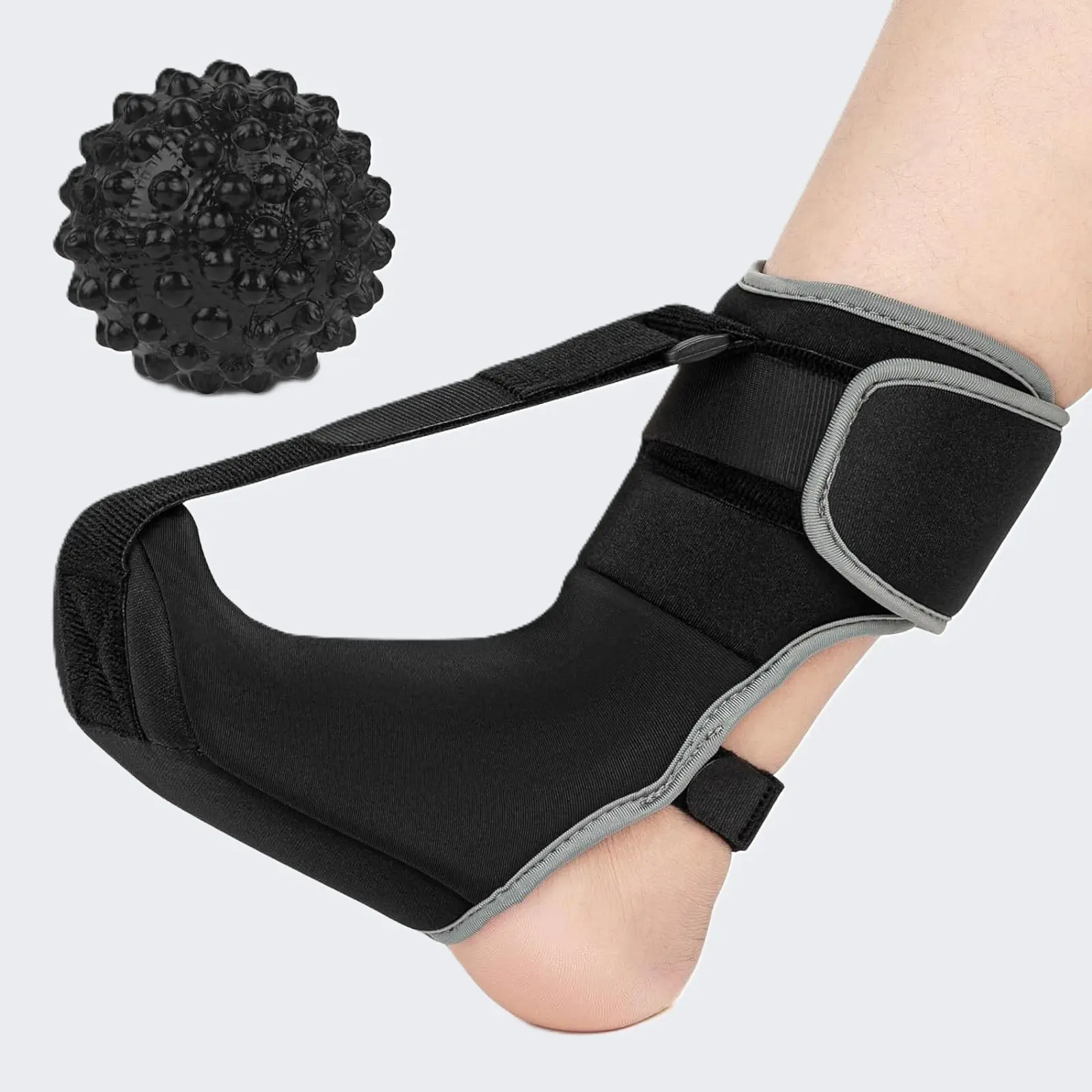 Lightweight Non-Bulky Night Splint Sock for Plantar Fasciitis Sufferers, Matching Spiky Massage Roller Ball for Daily Foot Massage, Effective Support for Drop Foot, Tendon Inflammation & Chronic Heel Ache