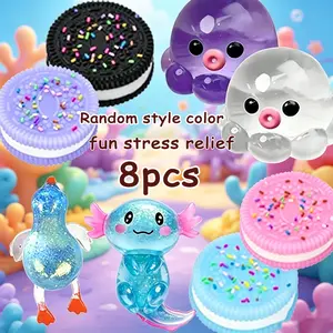 8-Piece Glitter Aurora Gold Powder Crystal Jellyfish Malt Chocolate Adhd Squid Toy Set, Fufu Sensory Stress Relief Toys, Random Colors