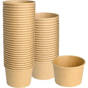 Paper Ice Cream Cups, 50 count 8oz Disposable Dessert Bowls for Hot or Cold ,  Not Included, Paper Snack Containers for Sundae, Frozen Yogurt, Soup (Brown)