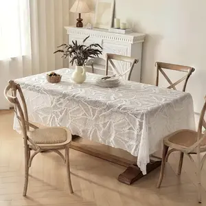 1pc Lace Cutout Tablecloth, Leaf Atmosphere, Sideboard Cover, Outdoor Wedding Dust-Proof Tablecloth, Wavy Edge, 1 Piece