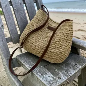 Straw Bag Crossbody Tote Bag New Vintage Color Boho Purse Shoulder bag Spring Summer & Vacation Sandbag Simple Versatile Handwoven Bag Natural Color Bag For Daily Commute