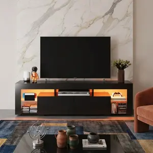 63 Inch Modern LED TV Stand for 60 65 70 Inch TV, Entertainment Center with 2 Drawers & Tempered Glass Shelves, Media Console Table with Storage for Living Room Bedroom Home Furniture