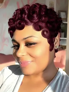 Short Pixie Wigs for Black Women Curly Pixie Cut Wig Black Color Glueless Short Layered Pixie Wig Chic Elegent Full Machine Made for Daily Use Synthetic Curly Wigs