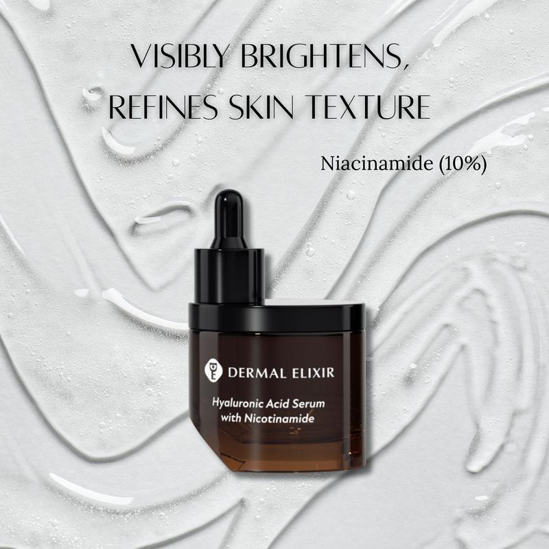 Dermal Elixir Hyaluronic Acid Serum with 10% Niacinamide (40mL) - Oil Balance, Refines Look of Pores, Oil-Free Hydration
