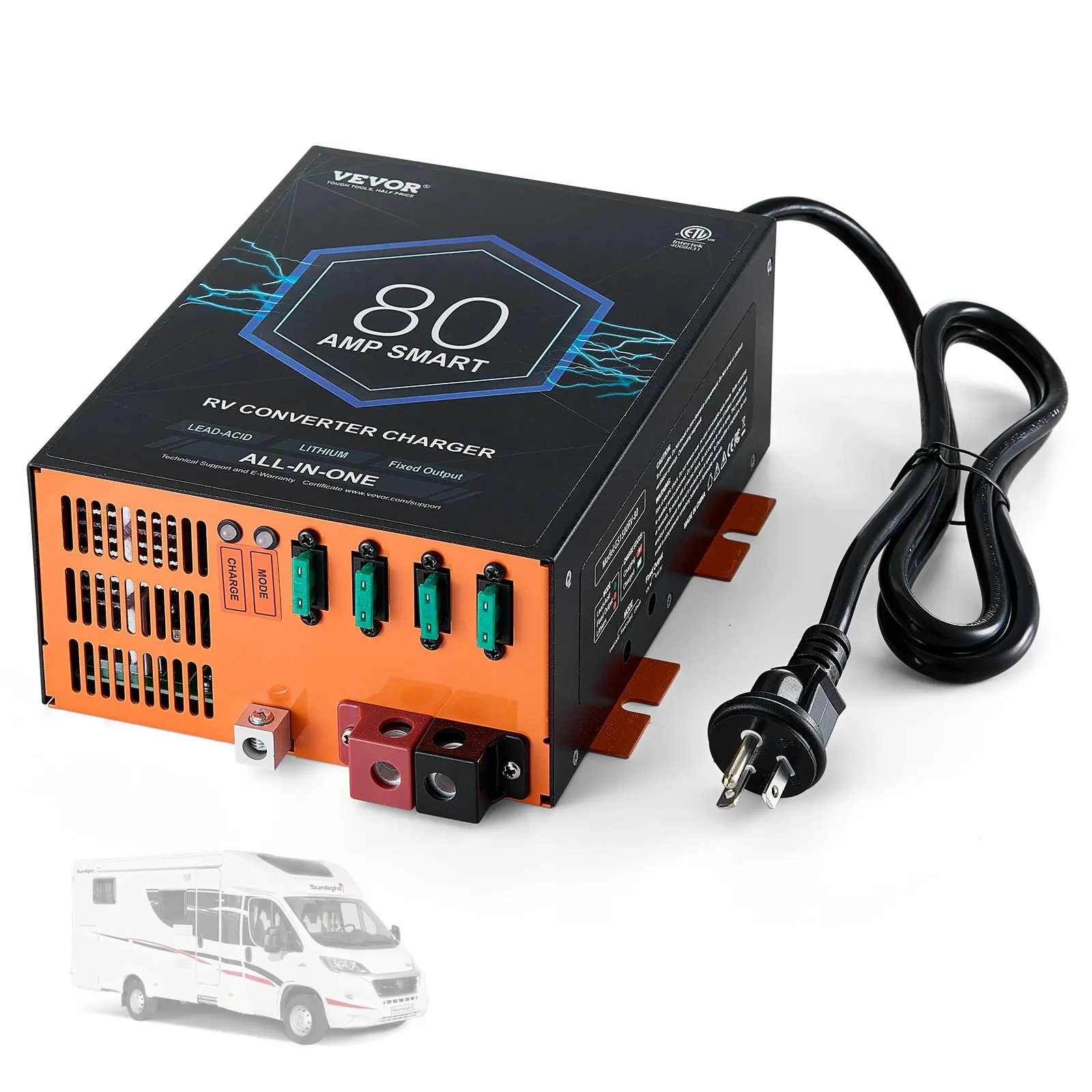 【summerfinds】VEVOR RV Converter, Max. 80 Amp, 110V AC to 12V DC RV Power Converter Battery Charger with 4 Stage Smart Charging 13V to 16.5V Adjustable Operating Range, Compatible with Lithium Lead Acid Battery