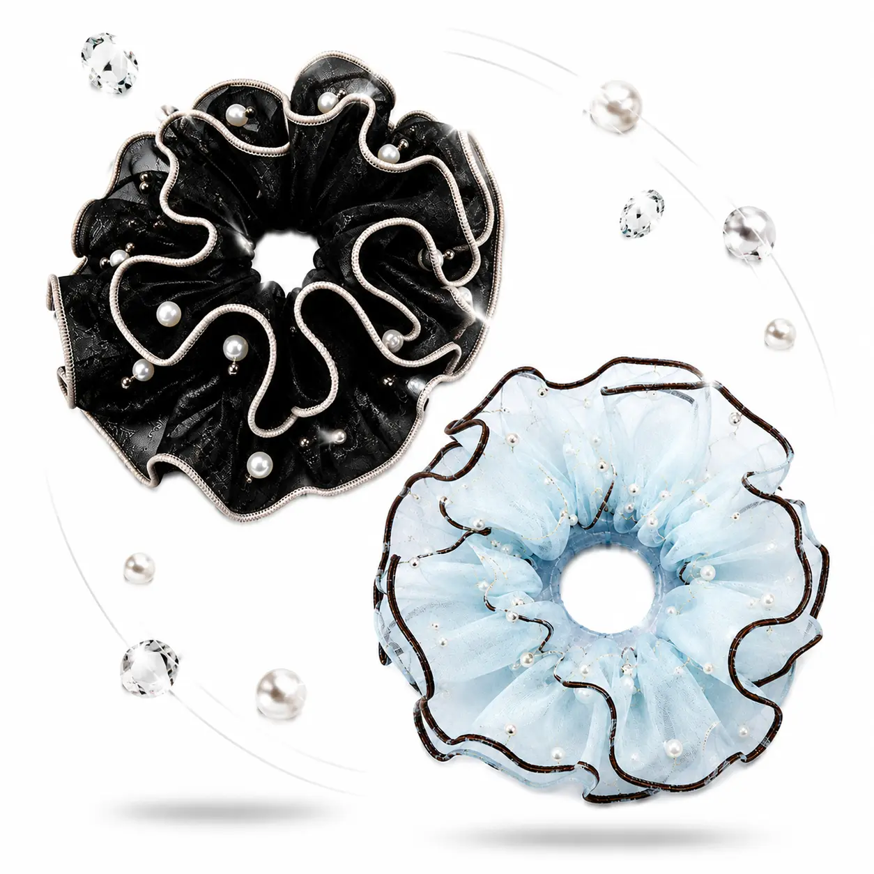 Women's Earl Lace Scrunchie Hair Tie - Wedding Accessory with Fluffy Volume, Layered Ruffles, Secure Hold, Soft Elastic