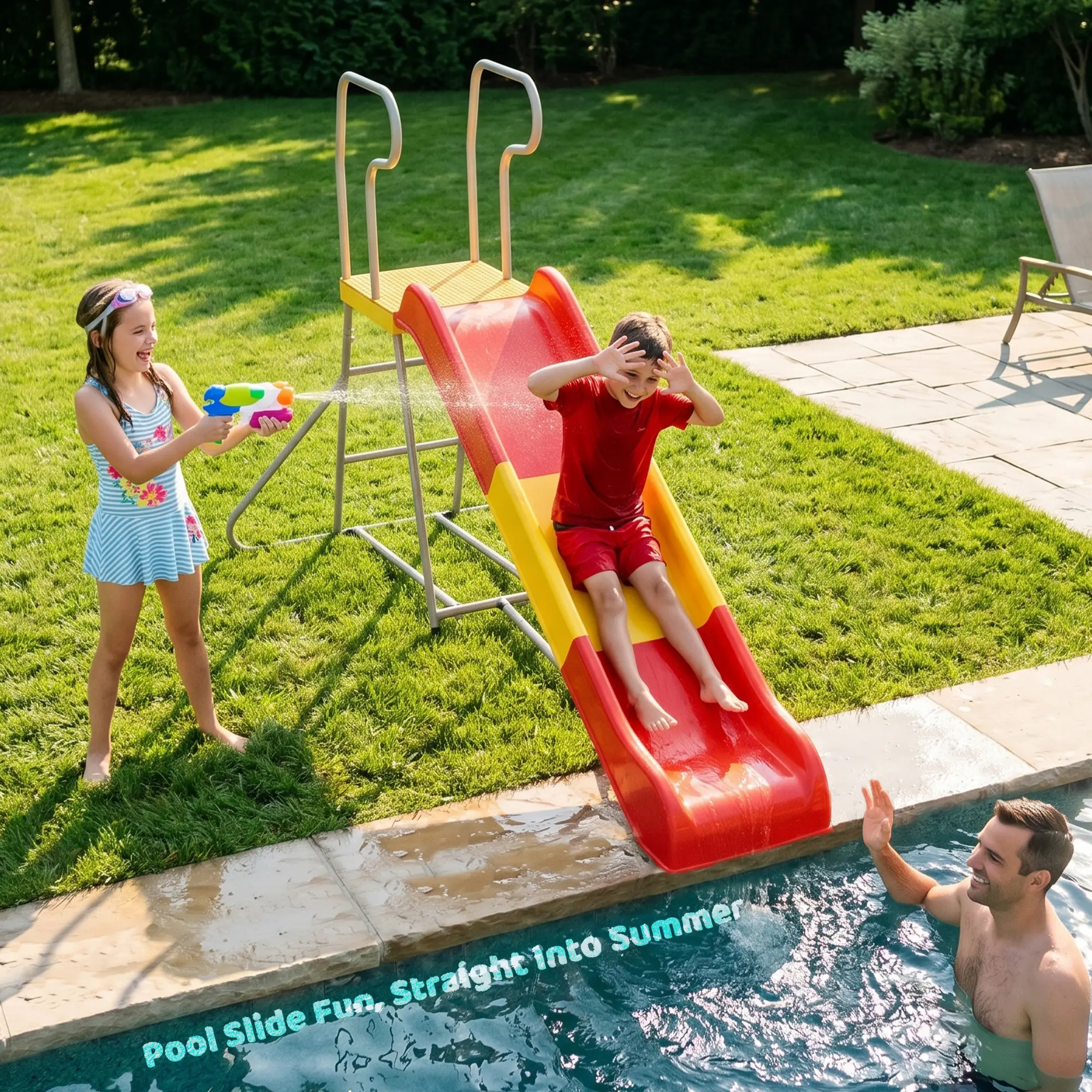 Mersco Kids Plastic Slide with Ladder - Freestanding Indoor-Outdoor Playground Playset with Trampoline & Swing Combos, Kids Toys, Summer Gifts for Boys & Girls, Outdoor Play Equipment, Kids Outdoor Equipment