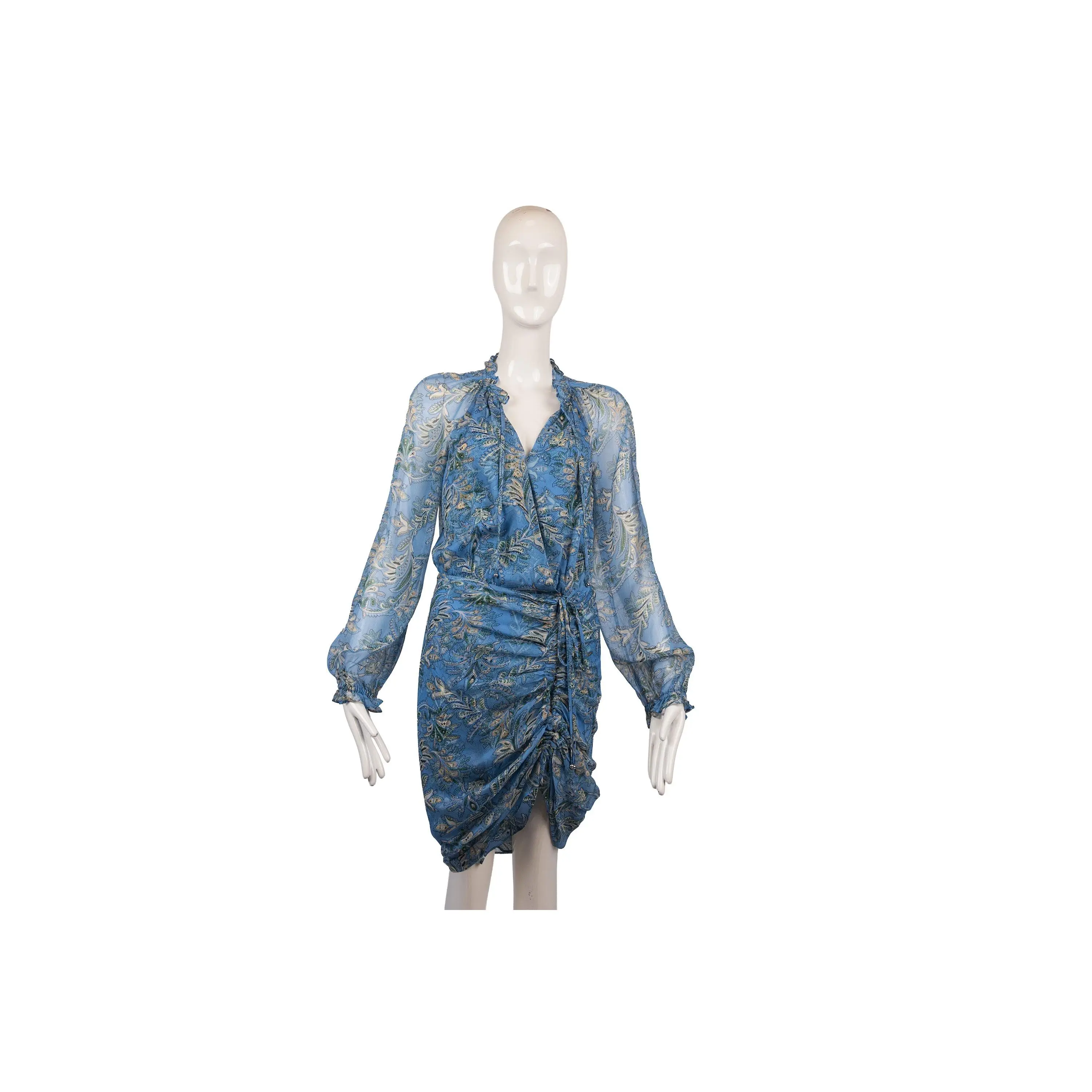Veronica Beard Blue Paisley Floral Silk Chiffon Ruched Mini Dress Size 4