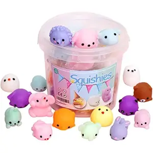 Squishies Squishy Toy 24pcs Party Favors for Kids Mochi Squishy Toy moji Kids Mini Kawaii squishies Mochi Stress Reliever Anxiety Toys Easter Basket Stuffers fillers with Storage Box