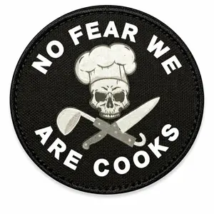 Funny "No Fear, We Are Cooks" Chef Skull Tactical Embroidered Patch, Easy-Attach Sewing Supply, Tactical Look Fabric Accessory for Cooks fathersdaygiftideas