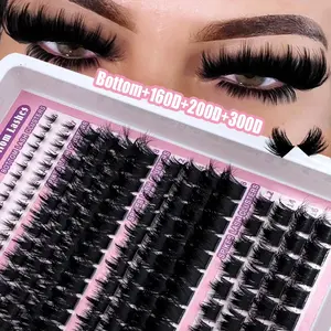 246pcs/182pcs Russian Lash Extensions Kit Spikes Lash 3D Volume Eyelash Clusters, 60D/100D/160D Bottom&Spiky Lashes Clusters, Volume Individual Lashes Cluster Extensions, Fairy/Manga Eyelash, 6-18mm Mixed Length, Natural, Diy Eyelashes Kit