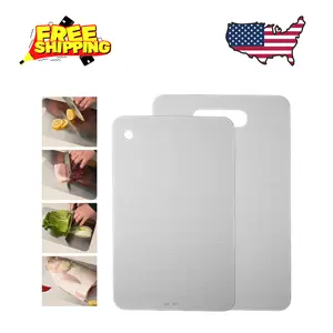 2 Packs Stainless Steel Cutting Board for Kitchen, 304 Steel Non Stick Metal Chopping (13.4 x 9, 11.8 x 7.9 in)