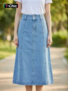 Women's Fashion Denim Long Dress, Button Design, Vintage Style, Casual Wear, All Seasons, Daily Fashion, Skirt