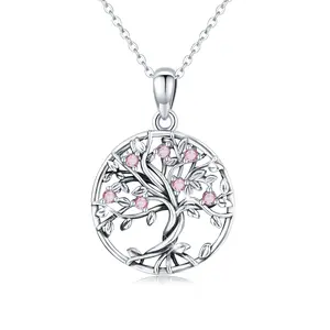 Tree of Life Necklace 925 Sterling Silver Tree of Life Birthstone Necklace for women October Birthstone Necklace Family Tree Pendant Tree of Life Jewelry Christmas Gift for Mother Birthday