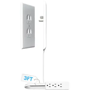 Original & Patented Ultra-Thin Outlet Concealer with Cord Concealer Kit, Flat Extension Cord with Multi Outlets Power Strip, Ideal for Home Improvement, Hide Bulky and Messy Cords