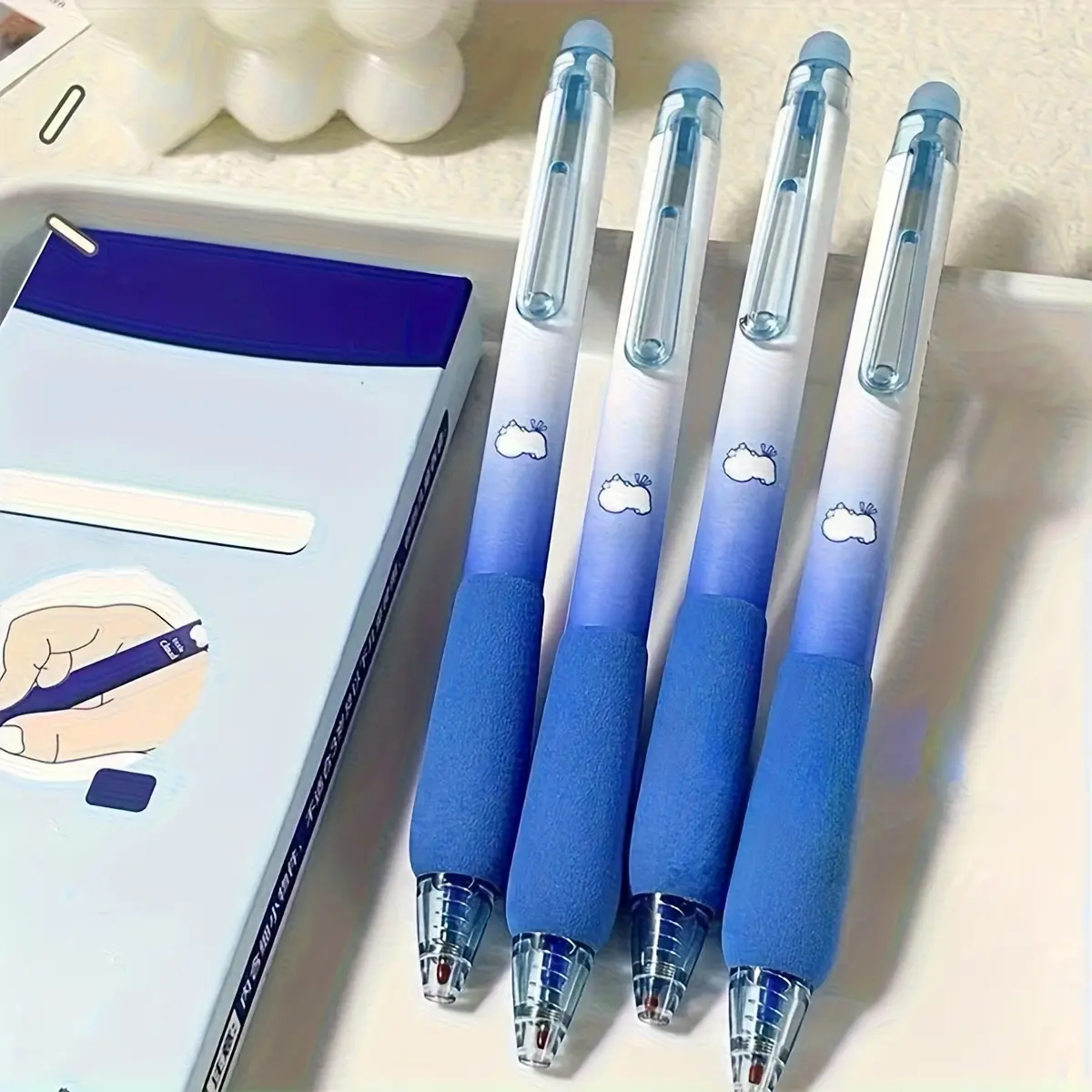 4-pack 0.5mm fine tip gel pens with ergonomic grip - smooth writing crystal blue and black ink, durable office supplies, writing stationery for students, professionals and journal art (ages 14+) Gel Pen Set Fine Point Pens