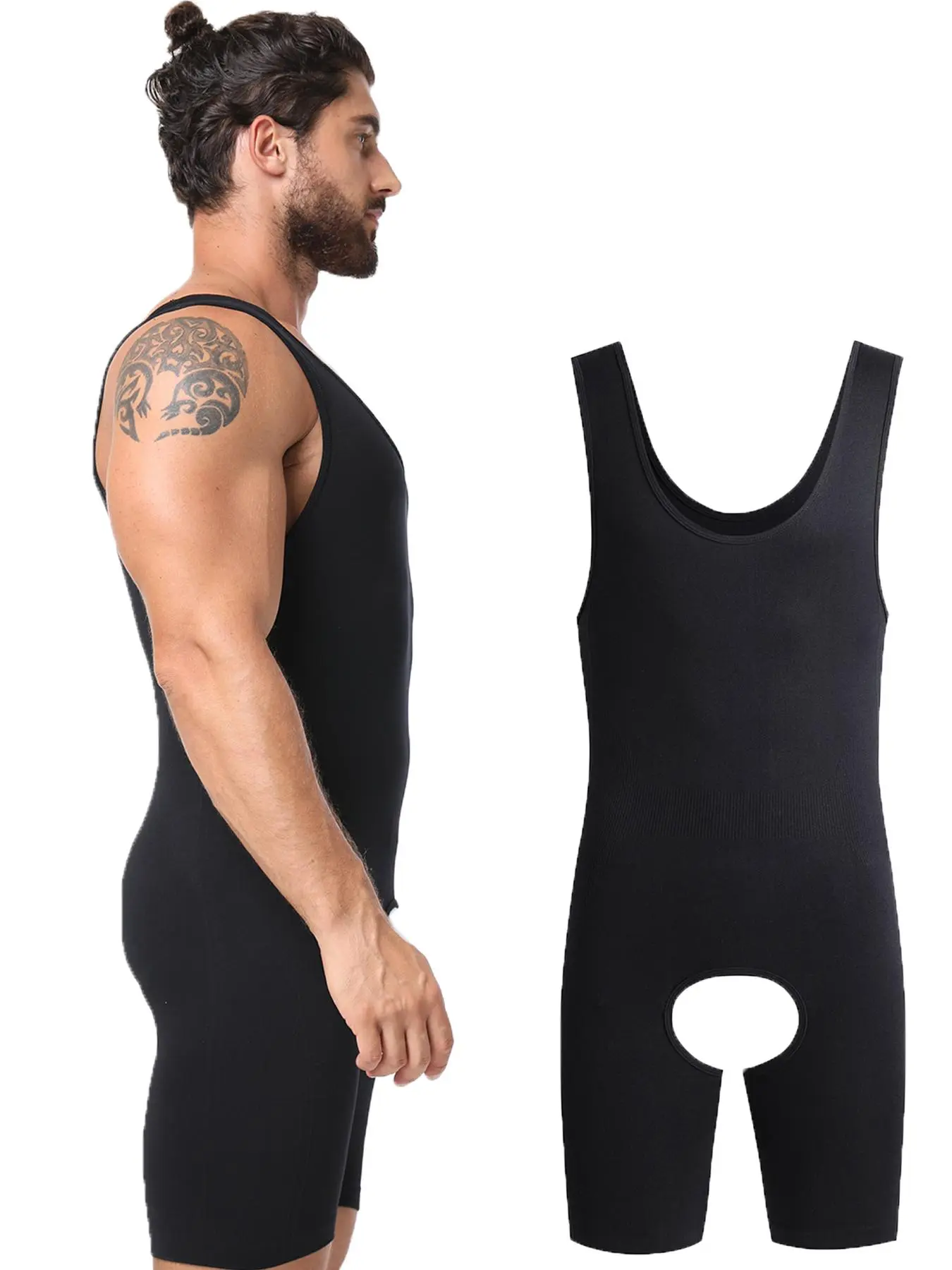Men's Plain Crotchless Tank Shapewear Bodysuit, Seamless Tummy Control Bodysuit, Compression Fit Shapewear, Stretchy Shapewear, High Stretch Comfy Breathable Romper, Menswear, Summer Wear 2024, Romper for Men, Shapewear Garment