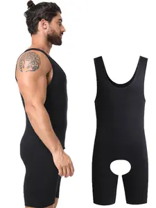 Men's Plain Crotchless Tank Shapewear Bodysuit, Seamless Tummy Control Bodysuit, Compression Fit Shapewear, High Stretch Comfy Breathable Romper, Mens Clothing, Menswear, Summer Wear 2024, Romper for Men,  Shapewear Bodysuit, Body Shaping Underwear