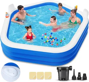 Inflatable Swimming Pool, 90" X 90" X 26" Kiddie Pool with Pump, Thickened Blow-Up Pool for Kids, Adults, Family, Pools for Outdoor, Backyard, Indoor