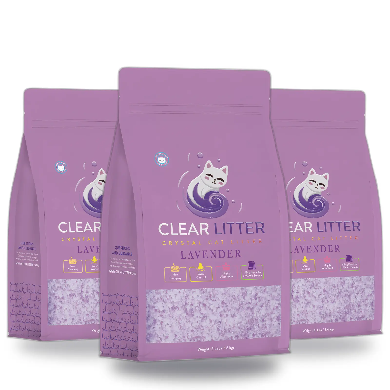 Clear Litter Lavender Crystal Cat Litter 3-Pack (3-Month Supply) — Calming Scent, Odor Control Dust-Free Silica Gel, 3 x 8 lb Bags (24 lb Total)