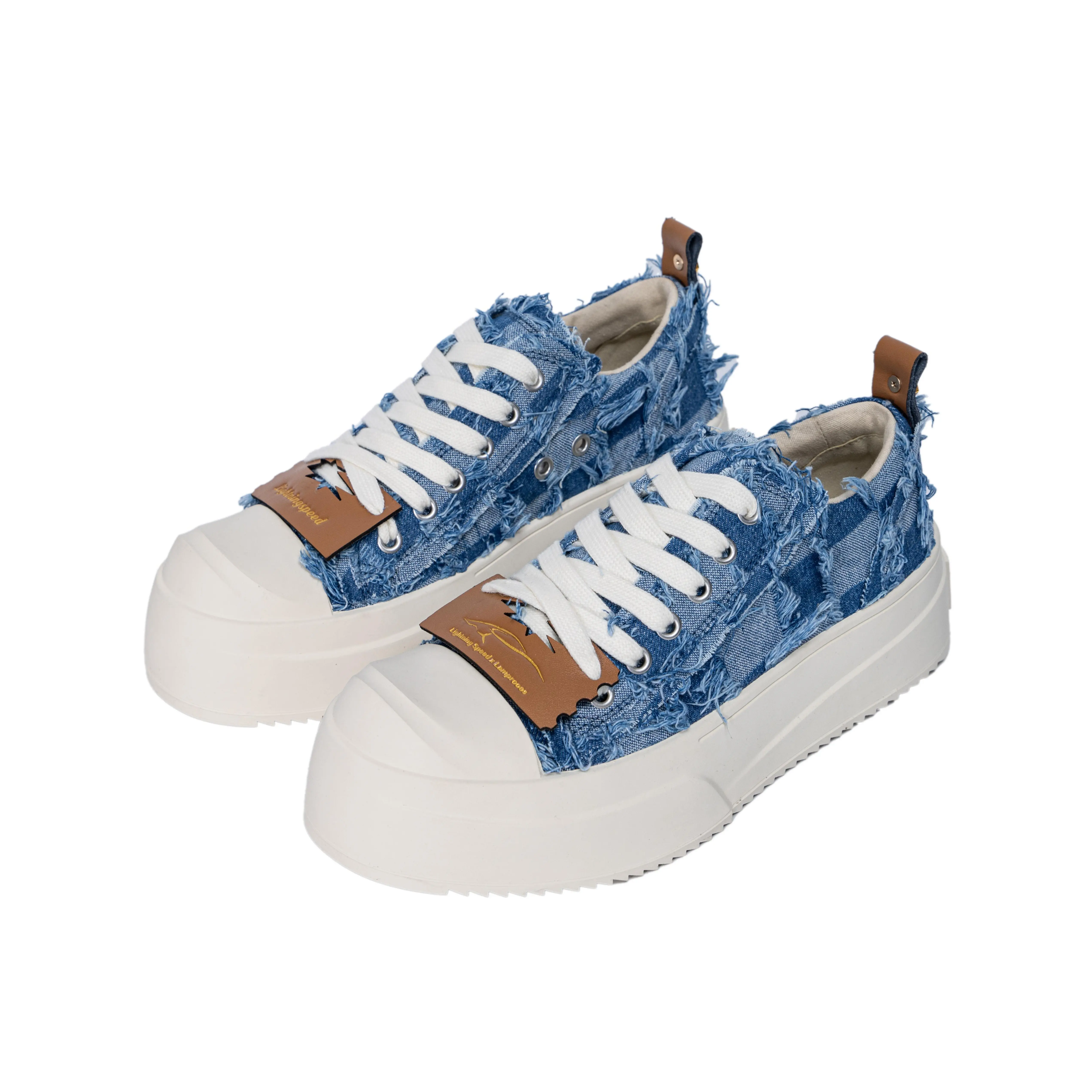 LightningSpeed Chunky Platform Sneakers| Unisex All-Season Style| Patchwork Denim Blue Low Top Casual Streetwear Shoes| Height Boost  Fashion Trending Shoes