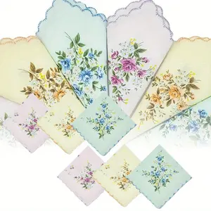6Pcs/Set Small Floral Crescent Edged Printed Handkerchiefs,White Background Refreshing Handkerchiefs,Suitable for Daily Carrying,Halloween Christmas Party Gifts,Hand Tools Kits